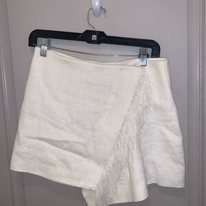 A.L.C. Kelley Asymmetric Fringe Linen Mid-Rise Mini Skirt Cream Size: 2